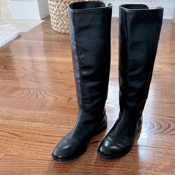 Coach Black Tall Leather Boots - Size 6. Gold buckle detail - Picture 1 of 3